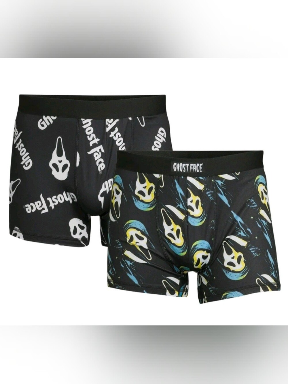 Bioworld Ghost Face Black Boxer Briefs with White and Yellow Accents - 2 Pack 2X